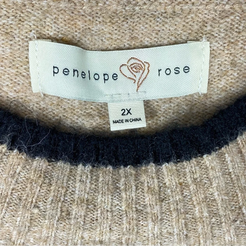 Penelope Rose Midi Knit Sweater Dress Women's 2X Tan & Black Trim Crew Neck NWT - Picture 3 of 13